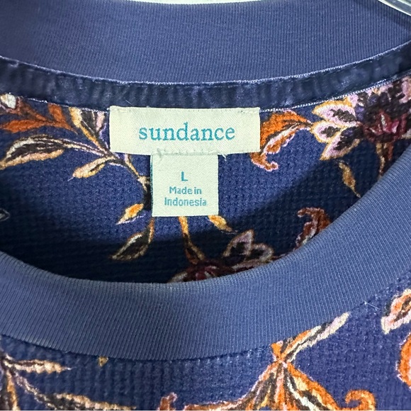 Sundance Navy Floral Long Sleeve Thermal Waffle Top - Picture 7 of 8